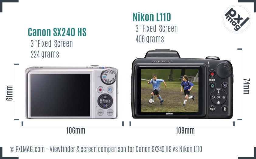Canon SX240 HS vs Nikon L110 Screen and Viewfinder comparison