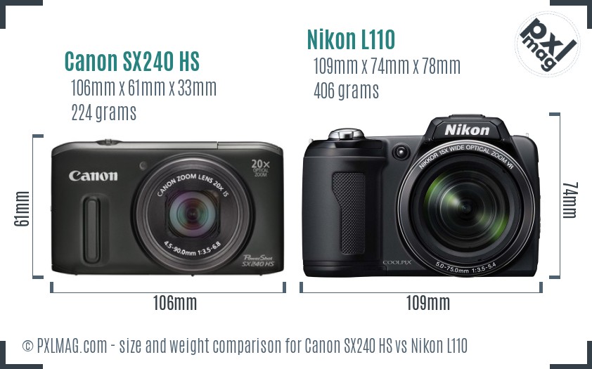 Canon SX240 HS vs Nikon L110 size comparison