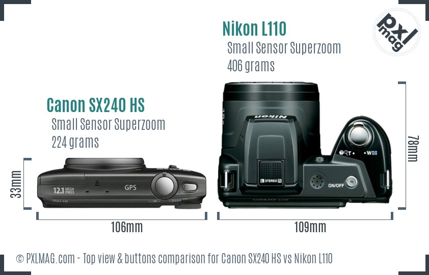 Canon SX240 HS vs Nikon L110 top view buttons comparison