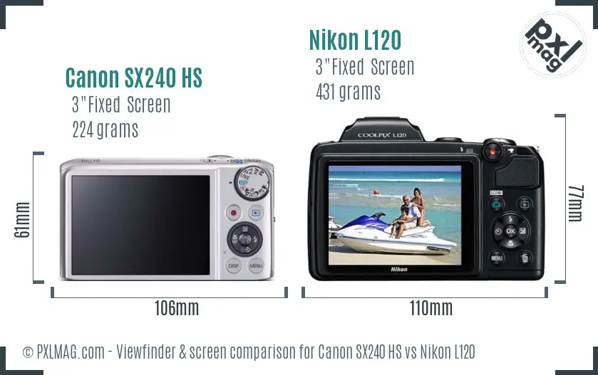Canon SX240 HS vs Nikon L120 Screen and Viewfinder comparison