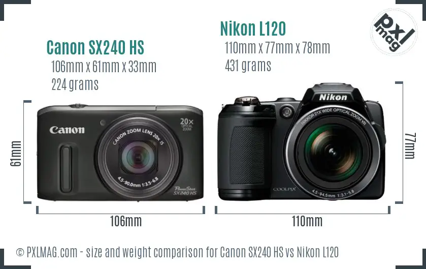 Canon SX240 HS vs Nikon L120 size comparison