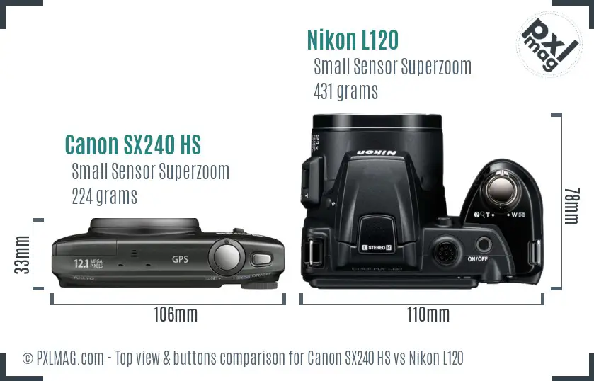 Canon SX240 HS vs Nikon L120 top view buttons comparison