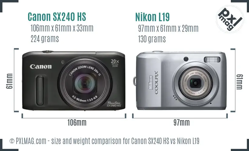 Canon SX240 HS vs Nikon L19 size comparison Canon SX240 HS vs Nikon L19 size comparison