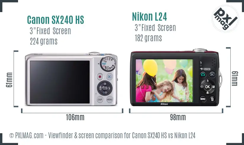 Canon SX240 HS vs Nikon L24 Screen and Viewfinder comparison