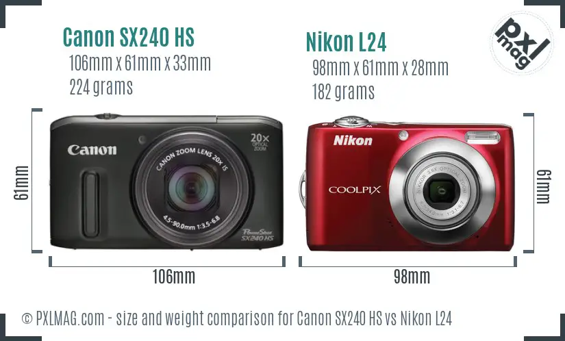 Canon SX240 HS vs Nikon L24 size comparison