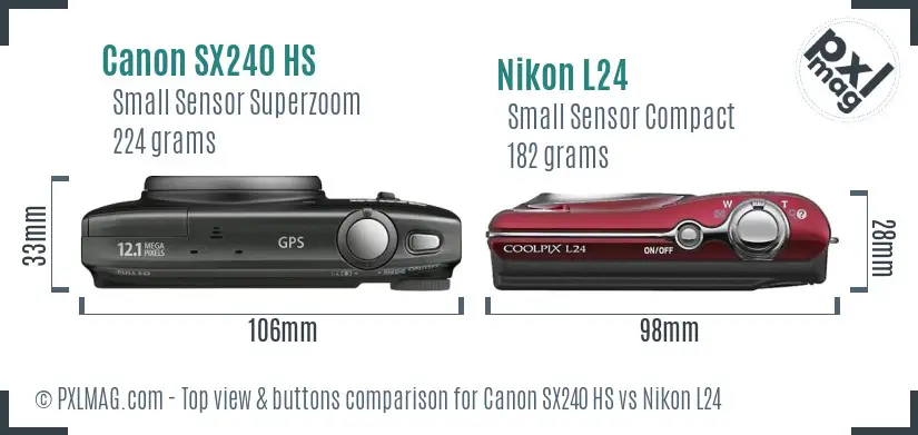 Canon SX240 HS vs Nikon L24 top view buttons comparison