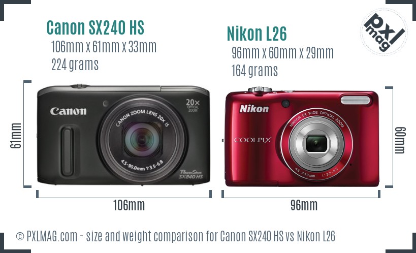 Canon SX240 HS vs Nikon L26 size comparison