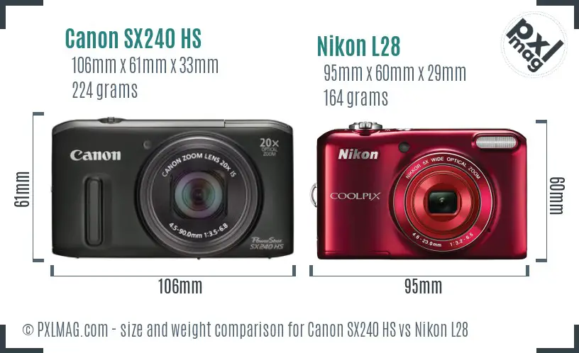 Canon SX240 HS vs Nikon L28 size comparison