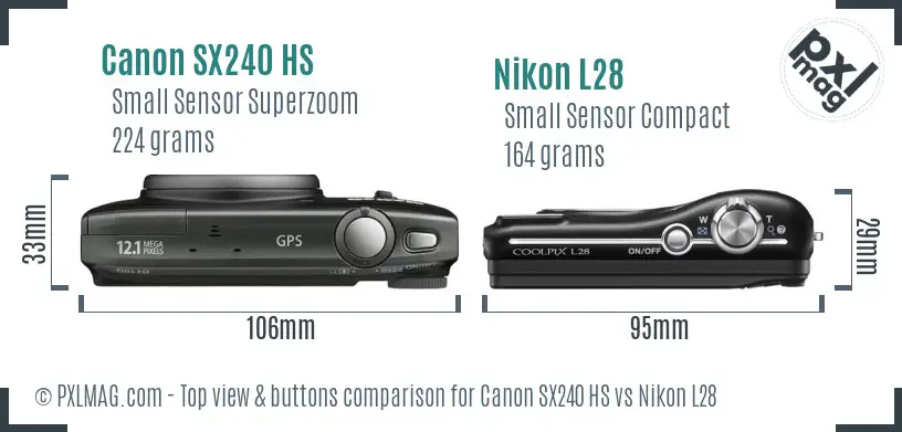 Canon SX240 HS vs Nikon L28 top view buttons comparison