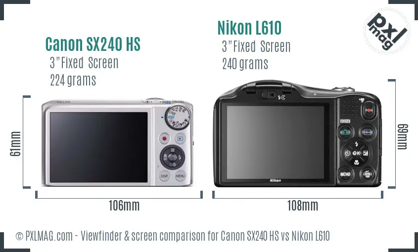 Canon SX240 HS vs Nikon L610 Screen and Viewfinder comparison