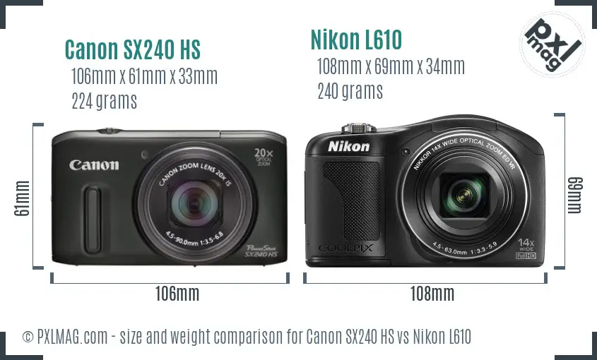 Canon SX240 HS vs Nikon L610 size comparison