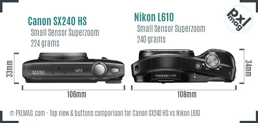 Canon SX240 HS vs Nikon L610 top view buttons comparison