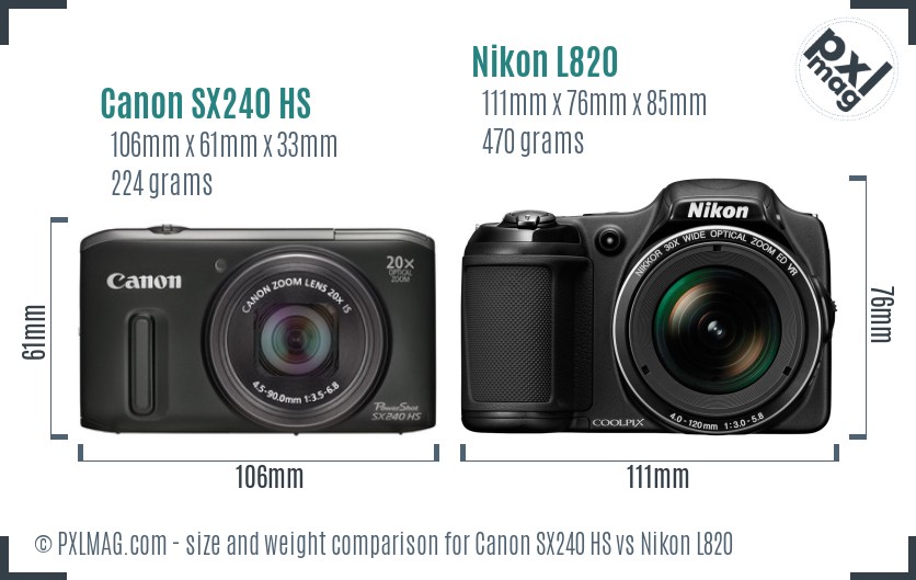 Canon SX240 HS vs Nikon L820 size comparison