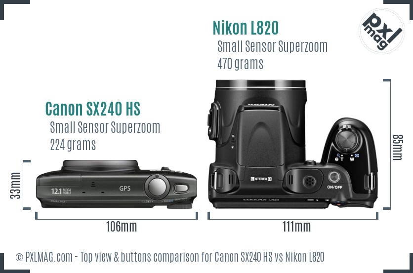Canon SX240 HS vs Nikon L820 top view buttons comparison