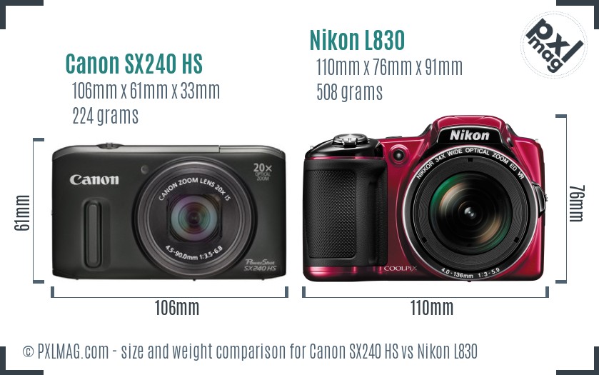 Canon SX240 HS vs Nikon L830 size comparison Canon SX240 HS vs Nikon L830 size comparison