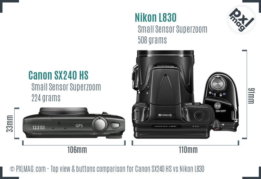 Canon SX240 HS vs Nikon L830 top view buttons comparison