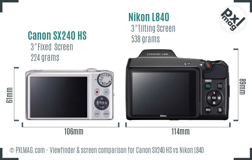 Canon SX240 HS vs Nikon L840 Screen and Viewfinder comparison