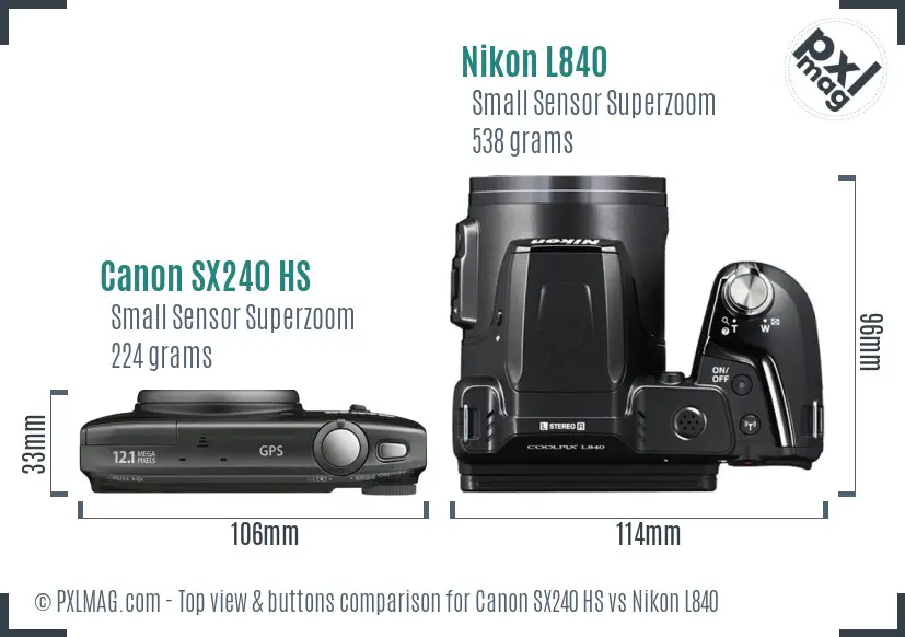Canon SX240 HS vs Nikon L840 top view buttons comparison