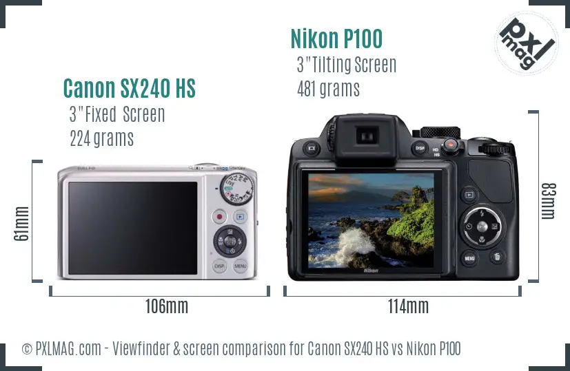 Canon SX240 HS vs Nikon P100 Screen and Viewfinder comparison