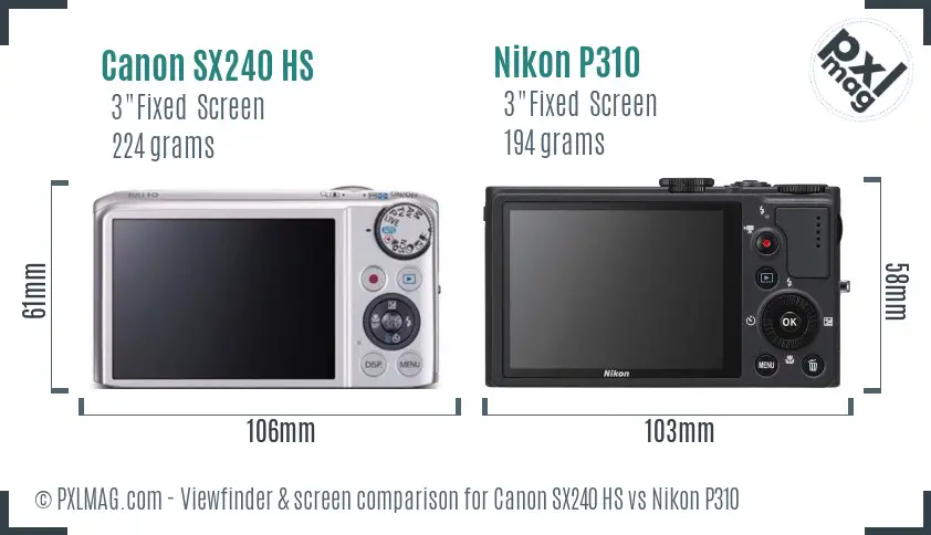 Canon SX240 HS vs Nikon P310 Screen and Viewfinder comparison