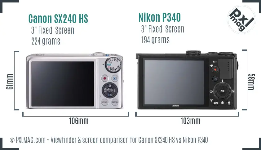 Canon SX240 HS vs Nikon P340 Screen and Viewfinder comparison