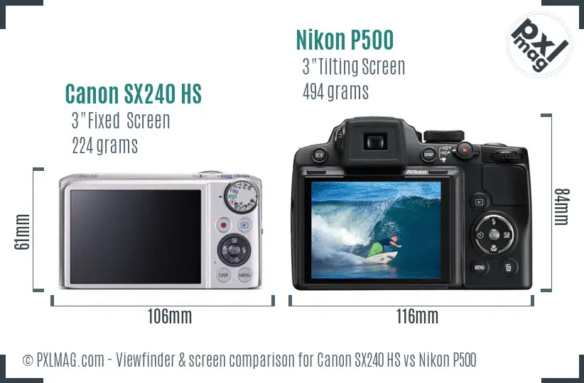 Canon SX240 HS vs Nikon P500 Screen and Viewfinder comparison