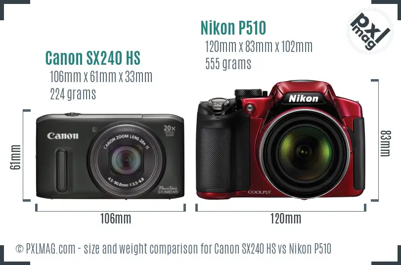 Canon SX240 HS vs Nikon P510 size comparison Canon SX240 HS vs Nikon P510 size comparison