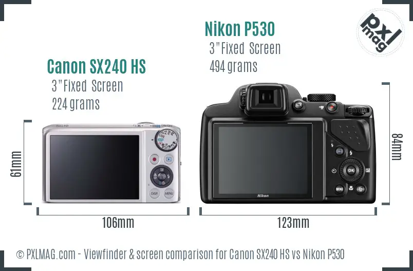 Canon SX240 HS vs Nikon P530 Screen and Viewfinder comparison