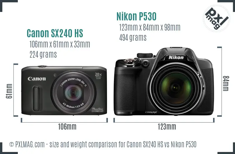 Canon SX240 HS vs Nikon P530 size comparison