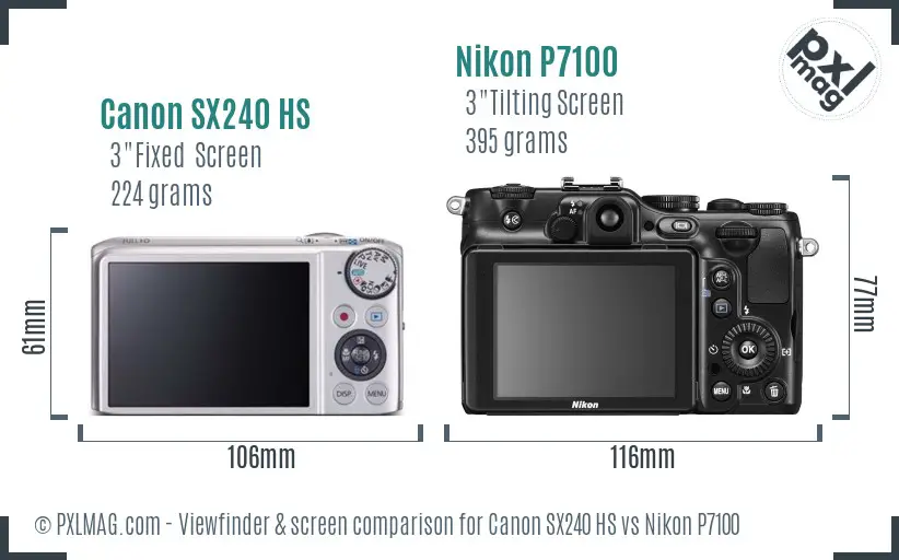 Canon SX240 HS vs Nikon P7100 Screen and Viewfinder comparison