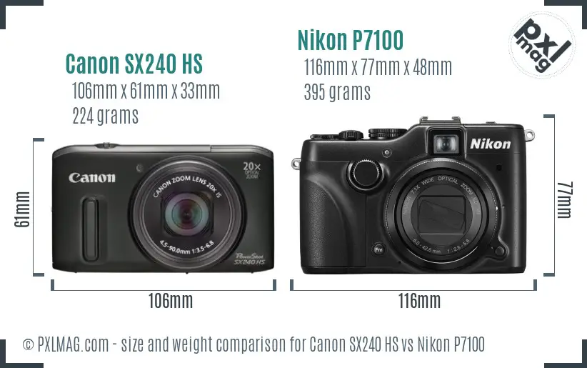 Canon SX240 HS vs Nikon P7100 size comparison