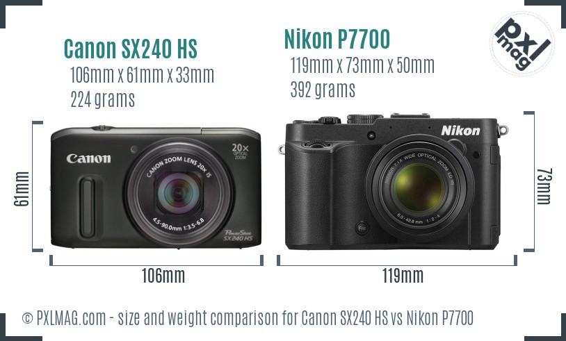 Canon SX240 HS vs Nikon P7700 size comparison Canon SX240 HS vs Nikon P7700 size comparison