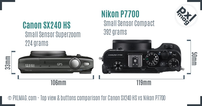 Canon SX240 HS vs Nikon P7700 top view buttons comparison
