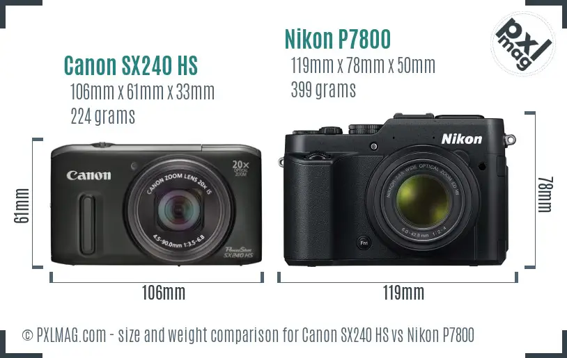 Canon SX240 HS vs Nikon P7800 size comparison
