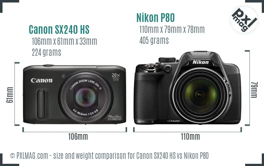 Canon SX240 HS vs Nikon P80 size comparison Canon SX240 HS vs Nikon P80 size comparison