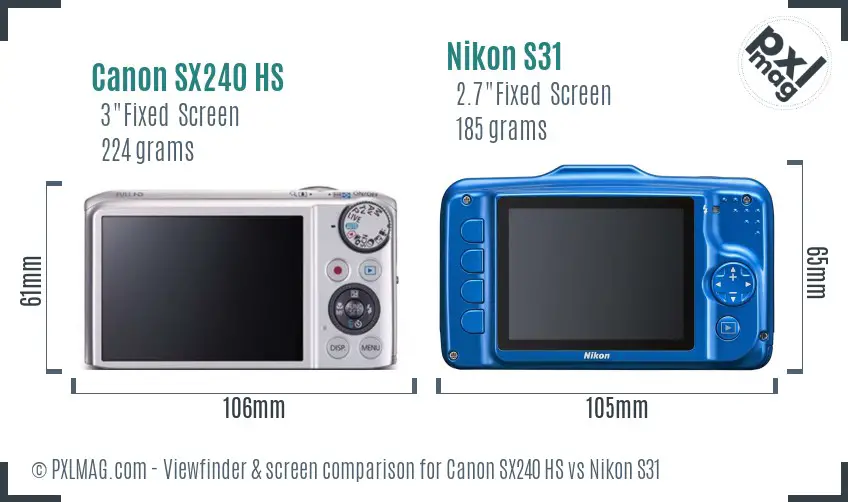Canon SX240 HS vs Nikon S31 Screen and Viewfinder comparison Canon SX240 HS vs Nikon S31 Screen and Viewfinder comparison
