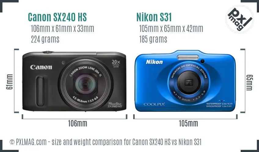 Canon SX240 HS vs Nikon S31 size comparison Canon SX240 HS vs Nikon S31 size comparison