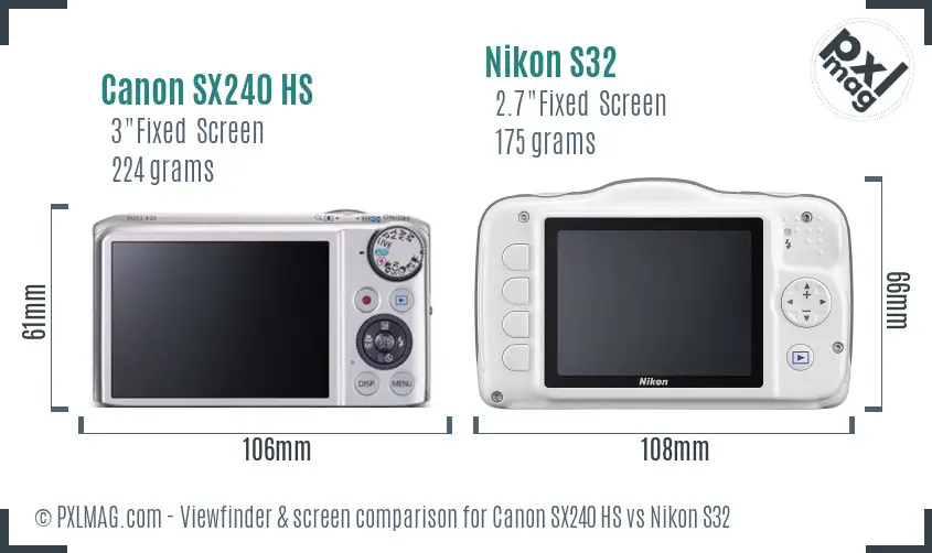 Canon SX240 HS vs Nikon S32 Screen and Viewfinder comparison