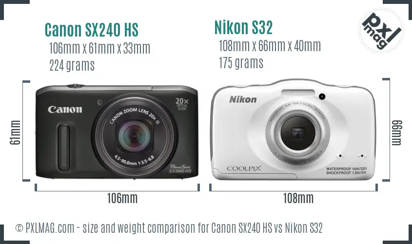 Canon SX240 HS vs Nikon S32 size comparison