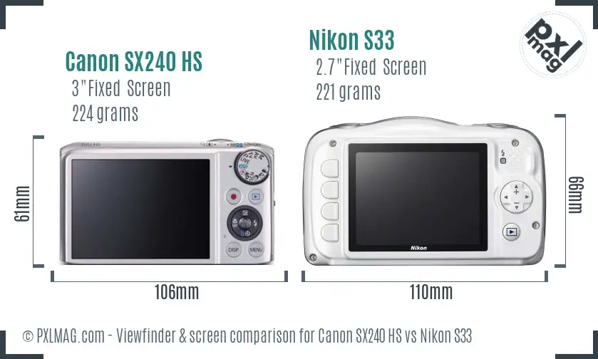 Canon SX240 HS vs Nikon S33 Screen and Viewfinder comparison