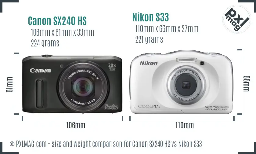 Canon SX240 HS vs Nikon S33 size comparison