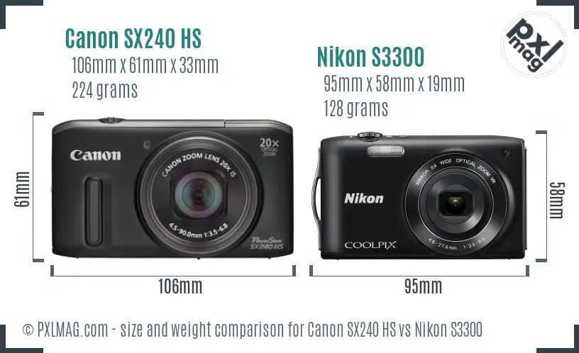 Canon SX240 HS vs Nikon S3300 size comparison