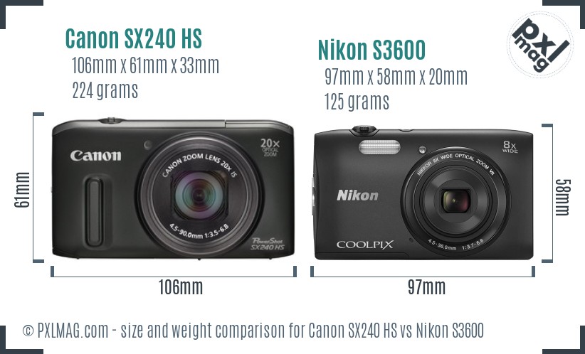 Canon SX240 HS vs Nikon S3600 size comparison Canon SX240 HS vs Nikon S3600 size comparison