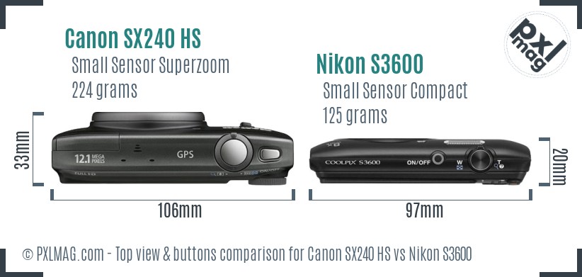 Canon SX240 HS vs Nikon S3600 top view buttons comparison