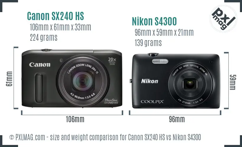 Canon SX240 HS vs Nikon S4300 size comparison Canon SX240 HS vs Nikon S4300 size comparison