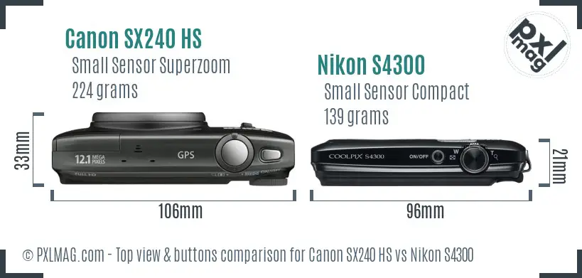 Canon SX240 HS vs Nikon S4300 top view buttons comparison Canon SX240 HS vs Nikon S4300 top view buttons comparison