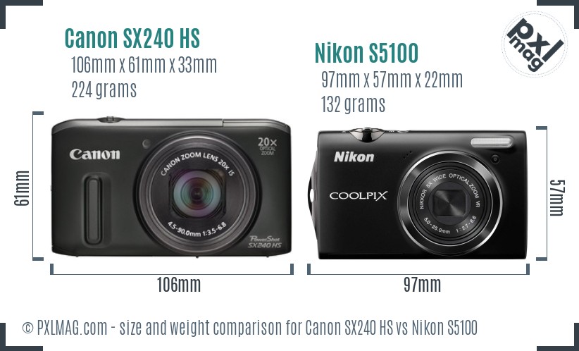 Canon SX240 HS vs Nikon S5100 size comparison