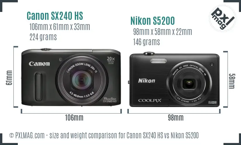 Canon SX240 HS vs Nikon S5200 size comparison Canon SX240 HS vs Nikon S5200 size comparison