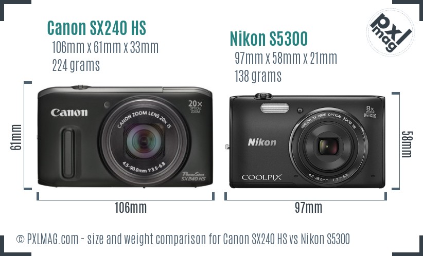 Canon SX240 HS vs Nikon S5300 size comparison