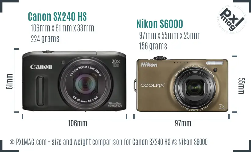 Canon SX240 HS vs Nikon S6000 size comparison